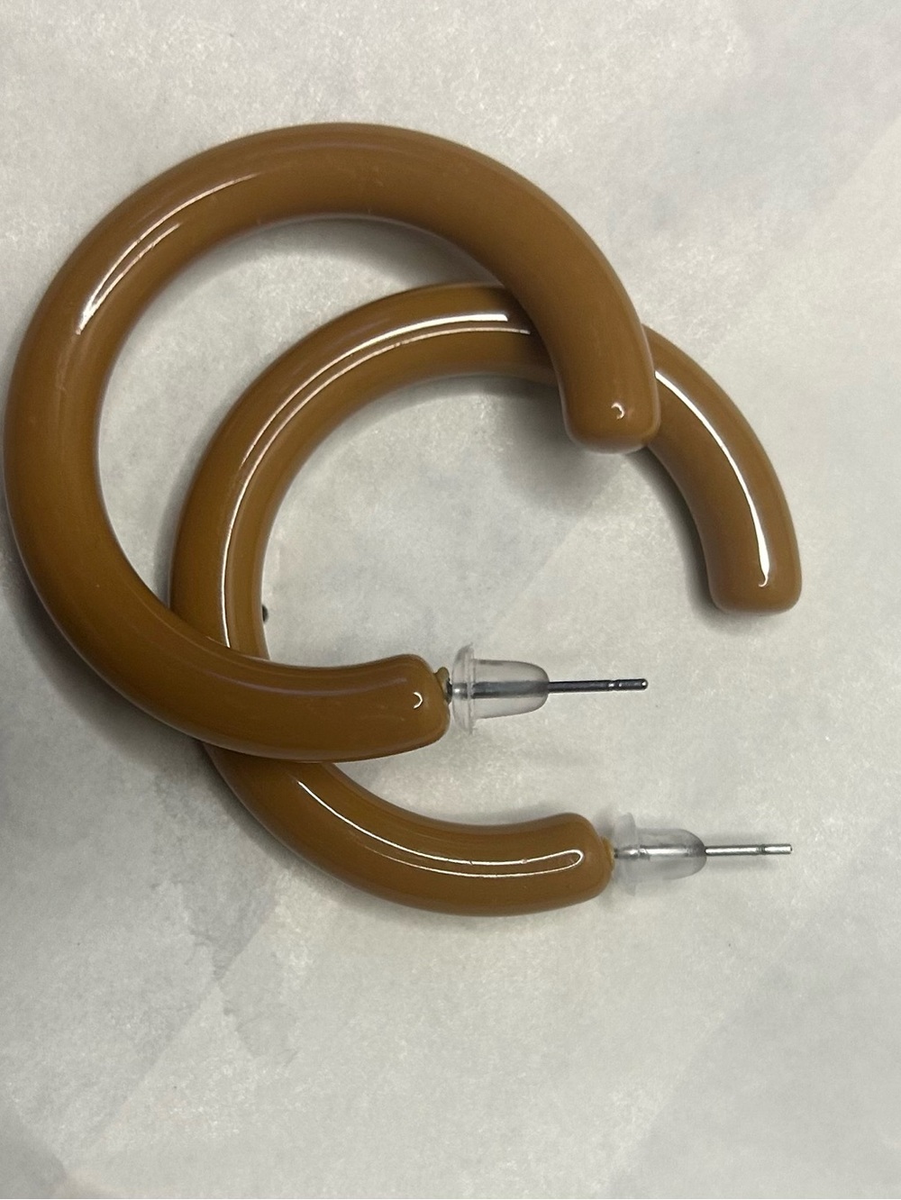 Glossy Brown Hoop Earrings — Modern Resin Statement